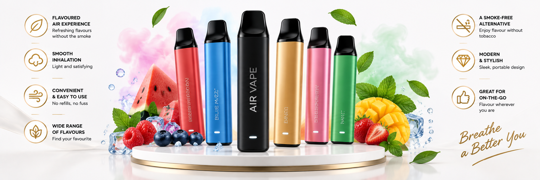 Refillable pod vape with zero nicotine e-liquid for flavour-only vaping