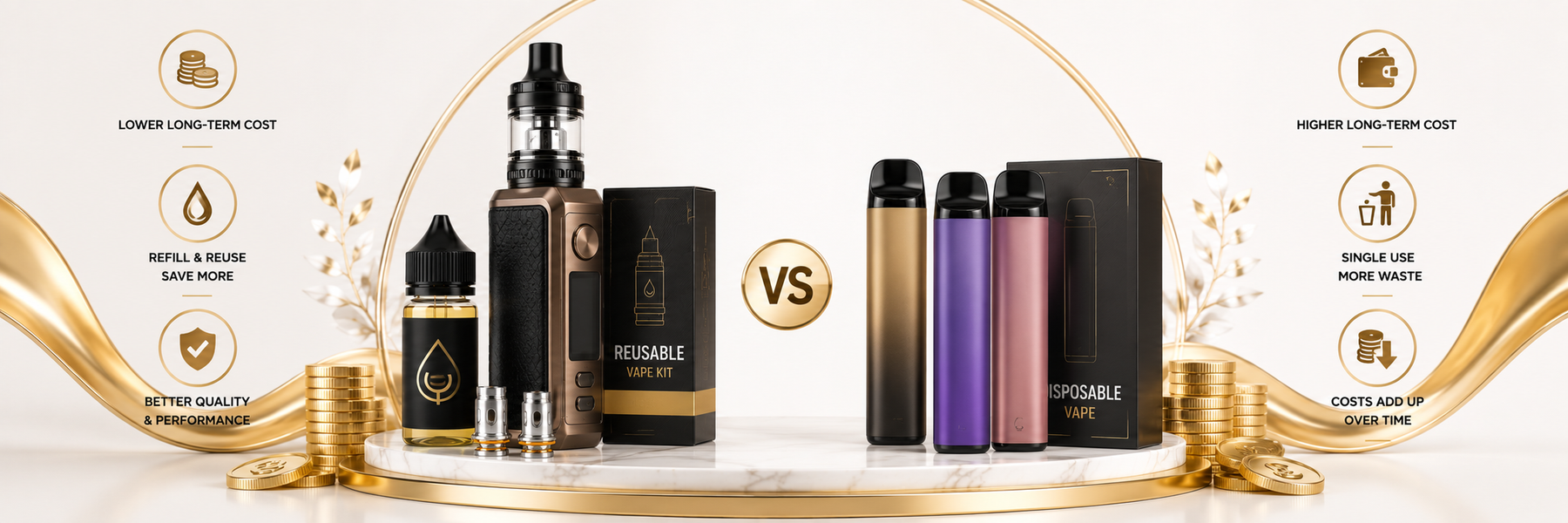 Reusable pod vape kit beside disposable vapes for a UK cost comparison