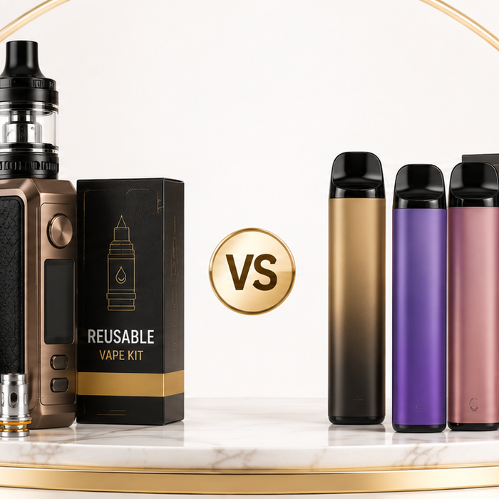 Reusable pod vape kit beside disposable vapes for a UK cost comparison
