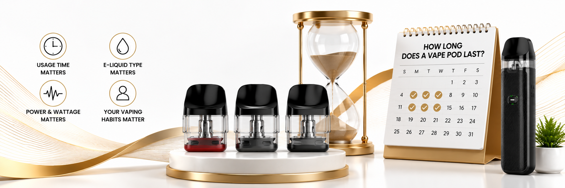 Refillable vape pod and coil with e-liquid, showing pod wear