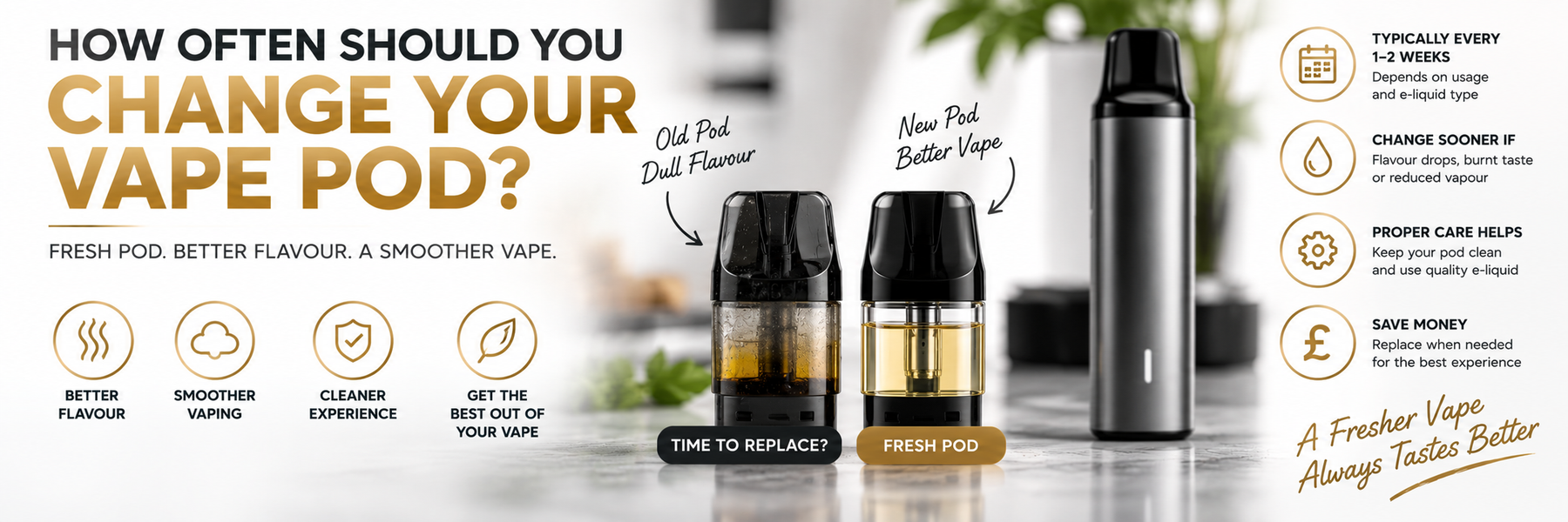 A refillable vape pod and replacement coil showing signs of wear