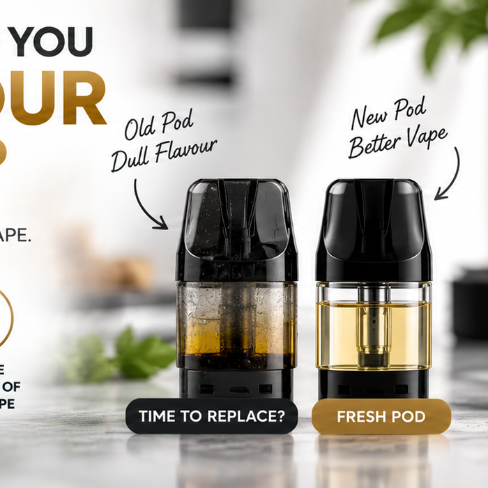 A refillable vape pod and replacement coil showing signs of wear