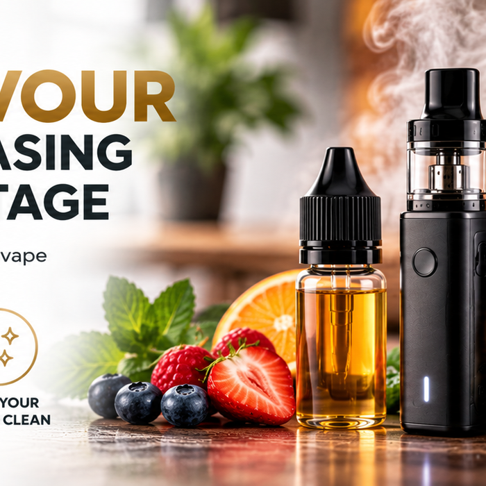 Vape pod, fresh coil and e-liquid showing how to improve flavour