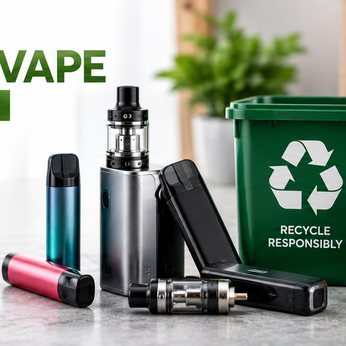 Old vape devices and batteries at a UK recycling point