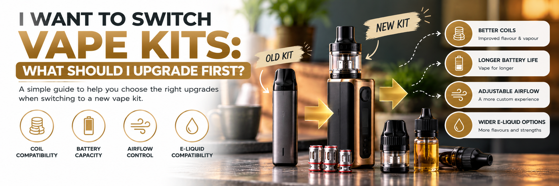 Beginner pod kit beside an upgraded pod kit for comparison