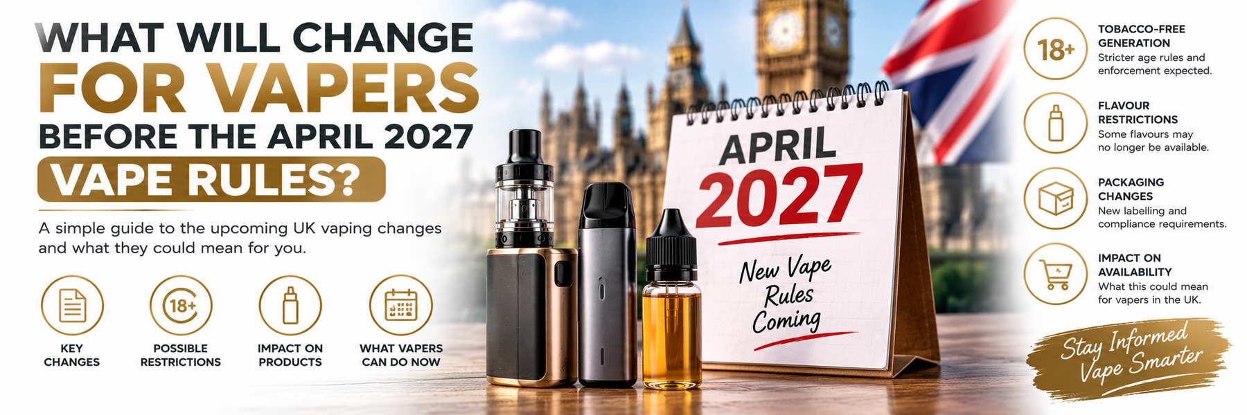 Calendar timeline of UK vaping law changes through to April 2027