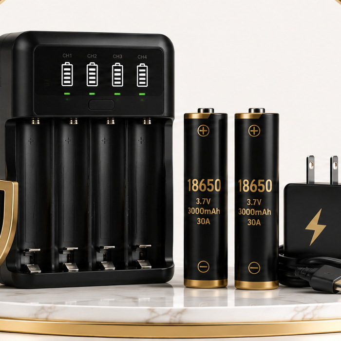 External 18650 and 21700 vape battery charger with multiple charging bays