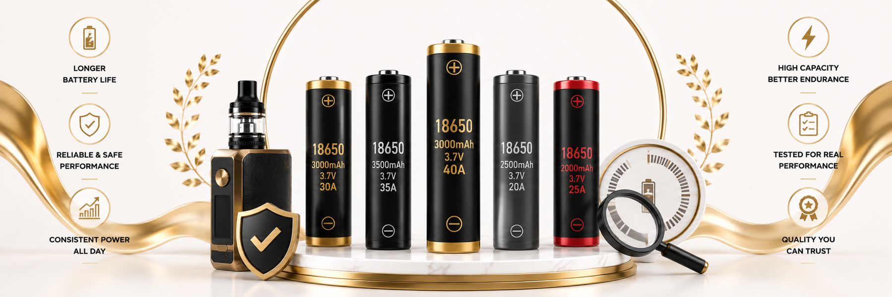 18650 and 21700 vape batteries compared beside long-lasting mod-pod kits