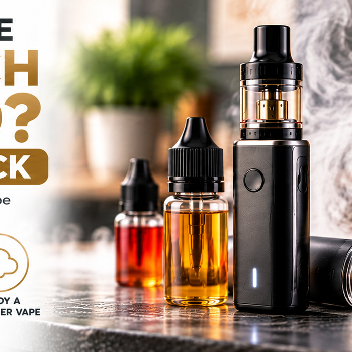 Vape tank and e-liquid bottle illustrating high e-liquid consumption