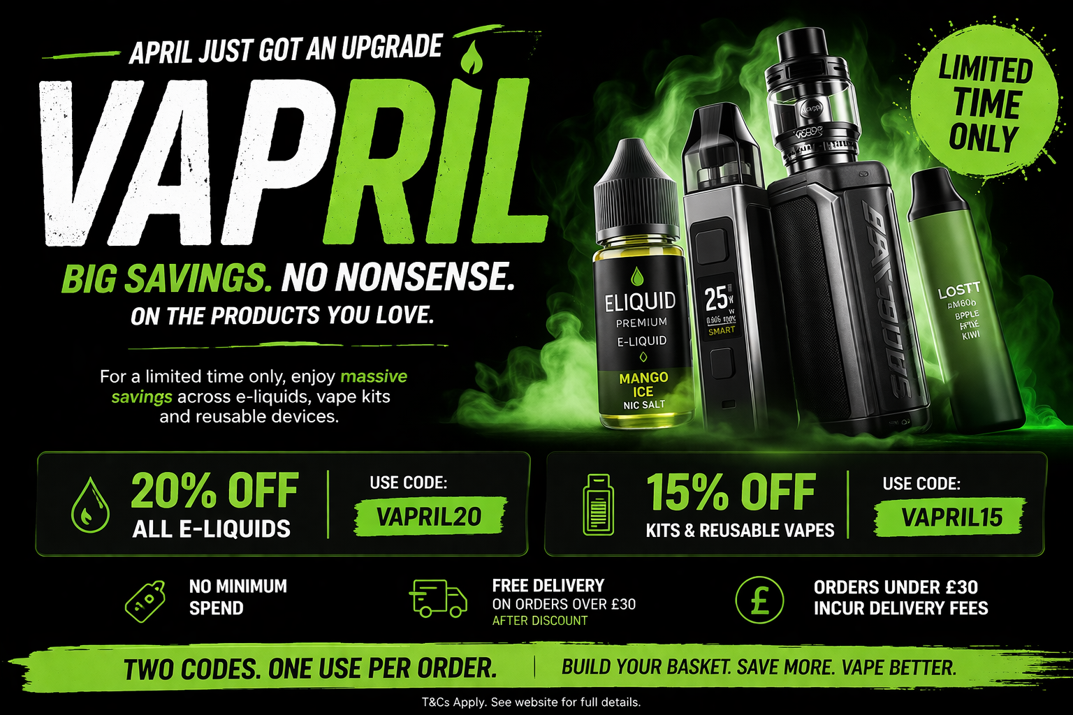 VAPRIL Vape Sale Is Here, 20% Off E-Liquids and 15% Off Kits