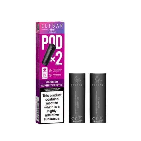ElfBar 4 in 1 Pre Filled Pods - Strawberry Raspberry Cherry Ice - Vapesdirect