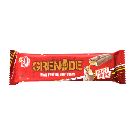 Grenade Peanut Butter protein bar packaging on a white background