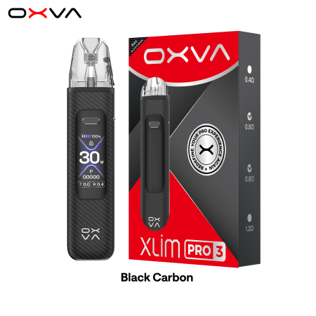 OXVA Xlim Pro 3 vaping device and packaging on a white background