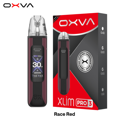 OXVA Xlim Pro 3 vaping device and packaging on a white background