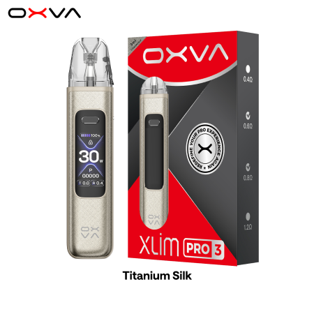 OXVA Xlim Pro 3 vaping device and packaging on a white background
