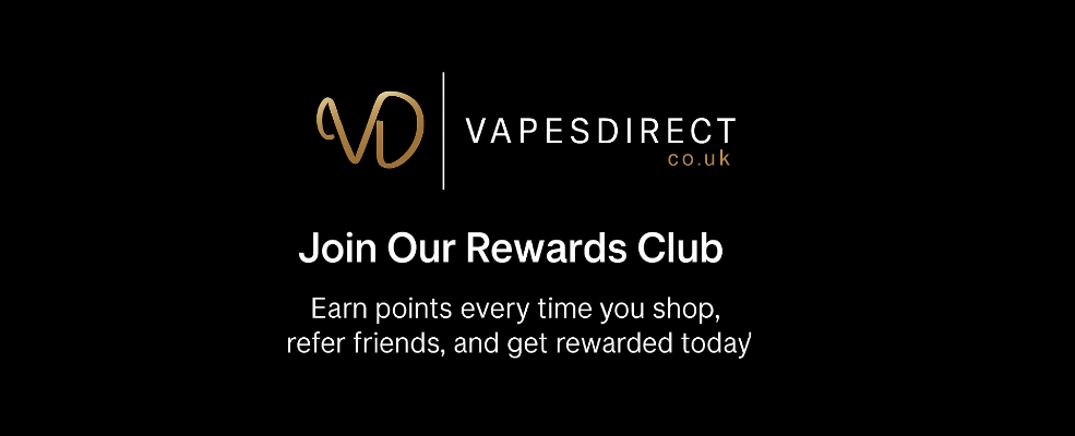 Vapes Direct rewards club promotion on a black background