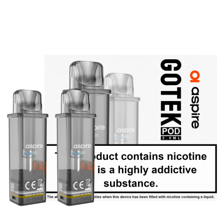 Aspire Gotek refillable pods displayed in a transparent form showcasing the internal structure, with the Aspire brand logo visible.
