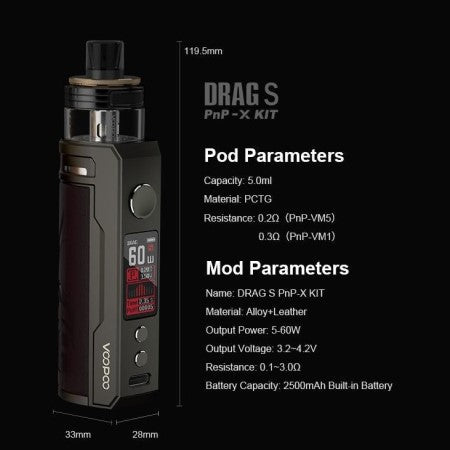 voopoo drag s pnp-x kit Pod flavourless Flavor:Pineapple Miami Mint Foger: Features,